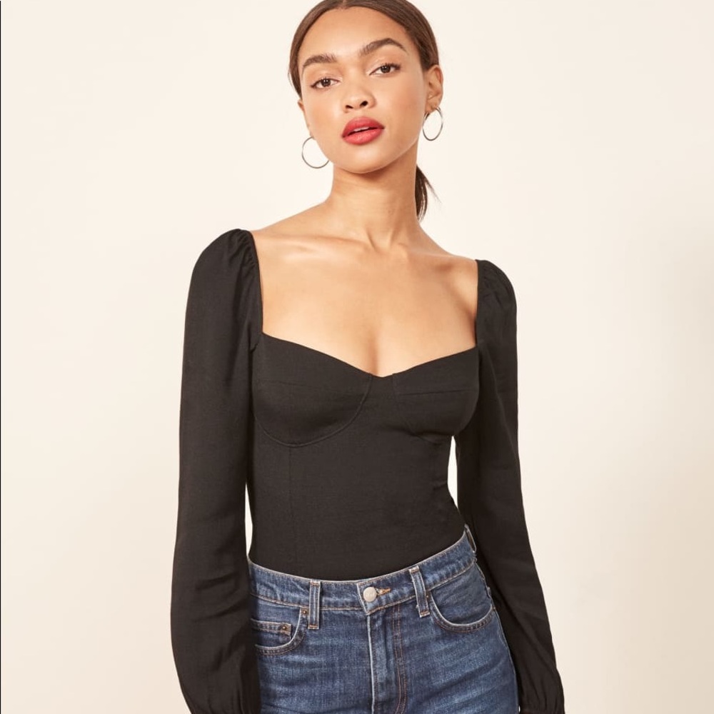 Reformation Reign Top Blouse Black Medium